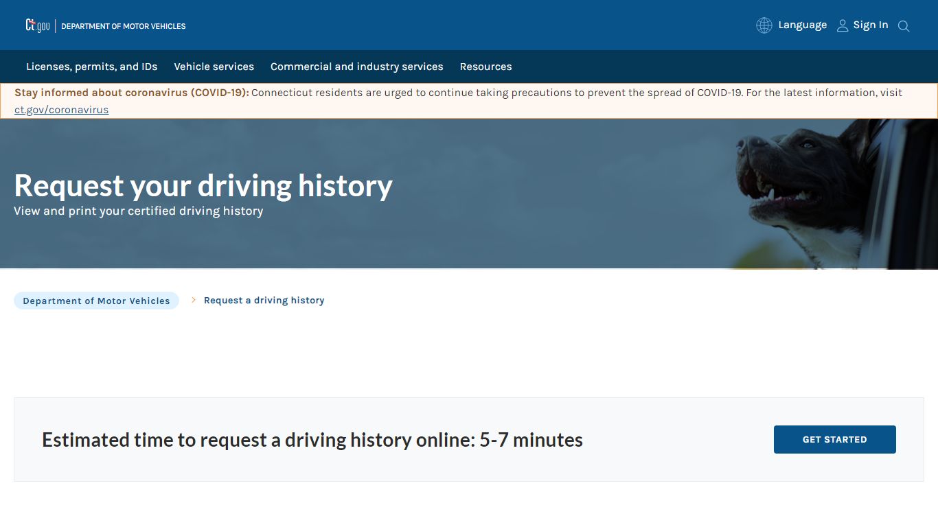 Request a driving history - ct